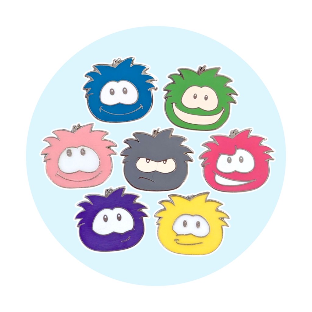 Club Penguin Disney Pins Blue Green Red Grey Pink Purple Yellow Puffles